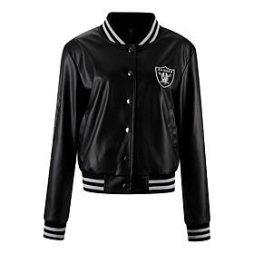 Officially Licensed NFL Sequin Logo Faux Leather Bomber Jacket