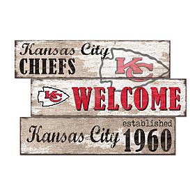 Officially Licensed NFL Welcome 3 Plank Wall Sign - Kansas City Chiefs