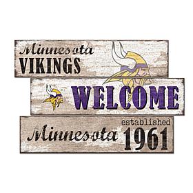 Officially Licensed NFL Welcome 3 Plank Wall Sign - Minnesota Vikings