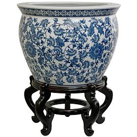 Oriental Furniture Floral Blue & White Fishbowl