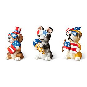 Patriotic/Americana 3-pack 4.5"H Resin Dog Table Décor