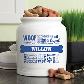 Personalized Dog Words Blue Treat Jar
