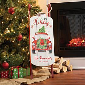 Personalized Happy Holidays Red Truck Sled Décor