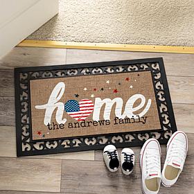 Personalized Patriotic Heart Home Doormat with Ornate Rubber Frame