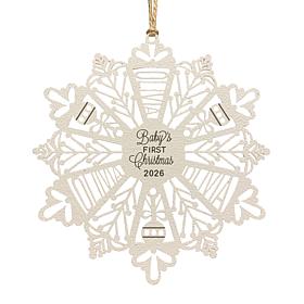 Personalized Planet Baby's 1st Christmas White Wood Snowflake Ornament