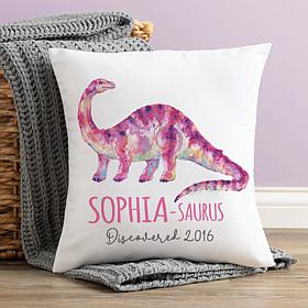 Personalized Your Name-Saurus Pink Brontosaurus Throw Pillow