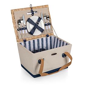 Picnic Time Boardwalk Basket - Beige Canvas with Navy Blue Accents