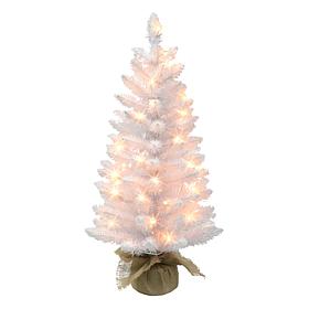 Puleo International 3' Pre-lit White Tree w/ 50 Lights & Burlap Base