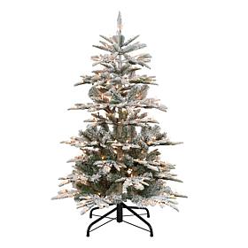 Puleo International 4.5' Pre-Lit Slim Flock Aspen Fir  Christmas Tree
