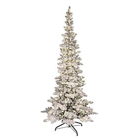 Puleo International 7.5' Pre-Lit Flocked Slim Pine Artificial Tree