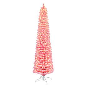 Puleo International 7.5' Pre-lit Pink Pencil Tree w/ 300 Clear Lights