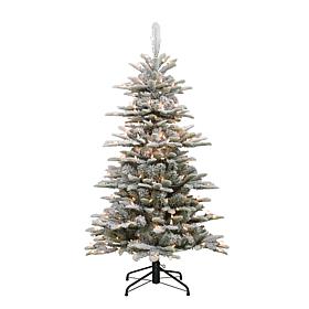 Puleo Intl PreLit 4.5' Slim Flocked AspenFir Artificial Christmas Tree