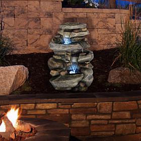 Pure Garden Outdoor Stone Waterfall Water Fountain With LED Lights