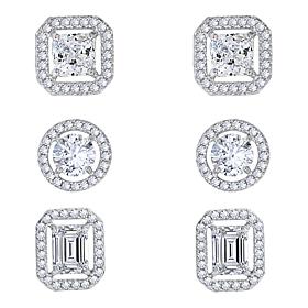 Radiance by Absolute™ 15ctw Mixed-Cut Halo Stud Earrings 3-piece Set