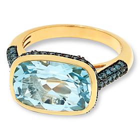 Rarities 14K Gold-Plated 14x10mm Gemstone and 0.49ctw Diamond Ring