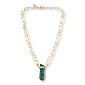 Rarities 18" Gold-Plated Raw Emerald Obelisk Drop Necklace