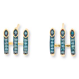 Rarities .35ctw Blue Diamond Gold-Plated Three-Row Earrings
