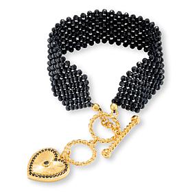 Rarities Gold-Plated Woven Gem Bead Heart Drop Toggle Bracelet
