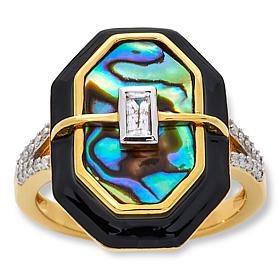 Rarities Gold-Plated Zircon, Diamond and Gemstone Black Enamel Ring