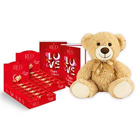 RED Chocolate 24ct Blonde Chocolate Bars with Plush Bear and Card