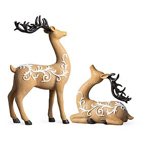 Resin Christmas Reindeer Table Decor - Set of 2