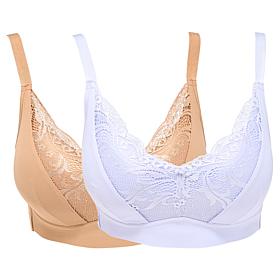 Rhonda Shear 2-pack Molded Cup Lace Bra with Invisible Edge