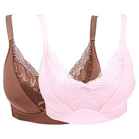 Rhonda Shear 2-pack Molded Cup Lace Bra with Invisible Edge