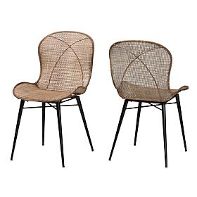 Sabelle Japandi Dining Chair with Rattan Seat and Metal Base