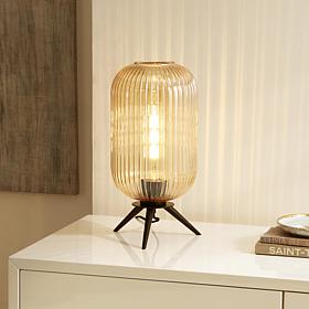 Safavieh Theiss Amber Glass and Black Iron Table Lamp