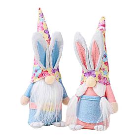 Santa's Workshop Inc. 10" Pink and Blue Bunny Gnomes, Set of 2