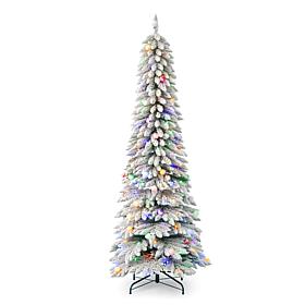 Seasonal LLC 7' Snow Kissed Pine Flocked Slim Christmas Tree Lit Multi