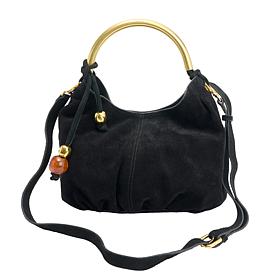 Sharif Legacy Silky Suede Metallic Handle Hobo Bag with Strap