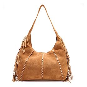 Sharif Legacy Suede Metallic Fringe Hobo with Whipstitching