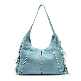 Sharif Legacy Suede Metallic Fringe Hobo with Whipstitching