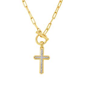 Soave Oro 14K Electroform Cubic Zirconia Cross T-Bar Necklace