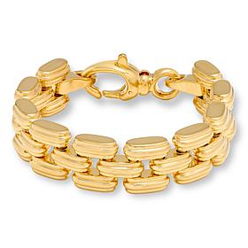 Soave Oro 14K Gold Electroform 3-Row Panther-Link 7-1/2" Bracelet
