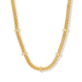 Soave Oro 14K Gold Popcorn Necklace with CZ Stations