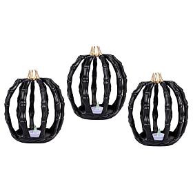 Spooky Lane Set of 3 LED Skeleton Pumpkins 