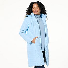 Sporto® Daisy Water-Resistant Quilted Long Coat with Removable Hood