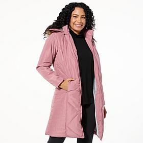 Sporto® Daisy Water-Resistant Quilted Long Coat with Removable Hood