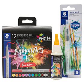 Staedtler Pigment Art Pens with Blending Liquid and Watercolor Brush
