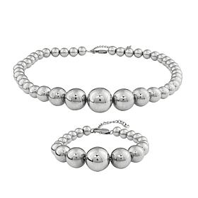 Stately Steel Beaded Necklace and Bracelet Jewelry Set