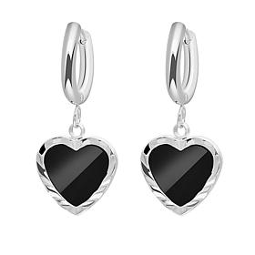 Stately Steel Black Mother-of-Pearl Hoop Heart Drop Earrings