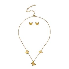 Stately Steel Butterfly Necklace and Earrings Set
