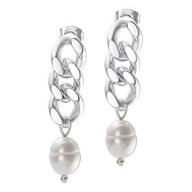 Stately Steel Chain Faux Pearl Drop Earrings