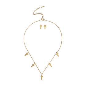 Stately Steel Cross Necklace and Earrings Set