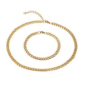 Stately Steel Cuban Chain Necklace and Bracelet Set