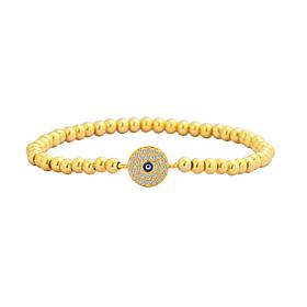 Stately Steel Cubic Zirconia Evil Eye Ball Chain Stretch Bracelet