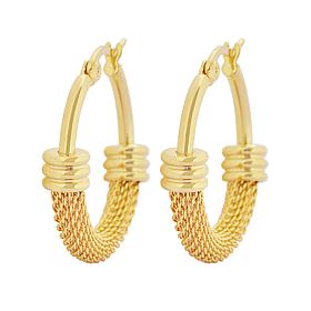 Stately Steel Goldtone Stainless Steel Half-Mesh Hoop Earrings