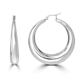 Stately Steel Graduated Puffed Hoop Earrings